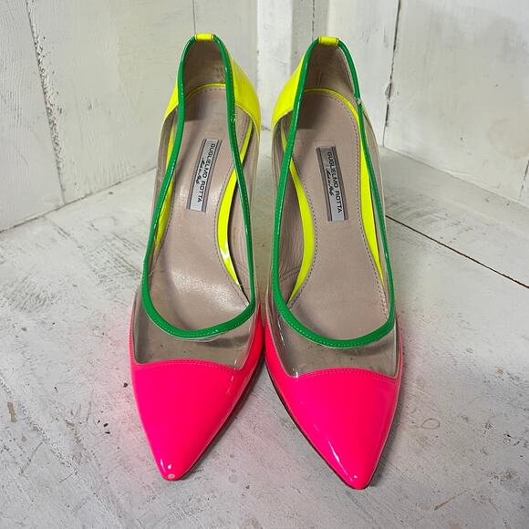 Guglielmo Rotta Plexiglass Patent Leather Stilettos Pumps Yellow/Pink 39.5 / 9 - Picture 2 of 5